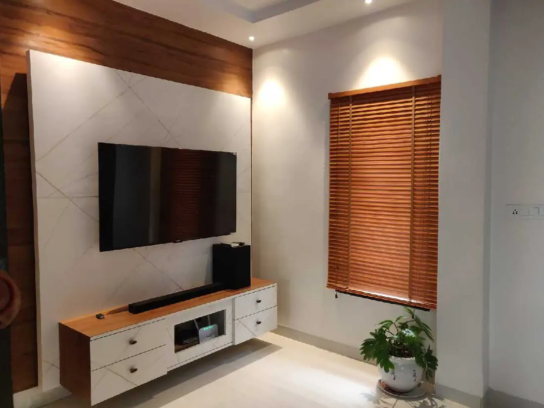 Living Room TV Unit & Wooden Blinds